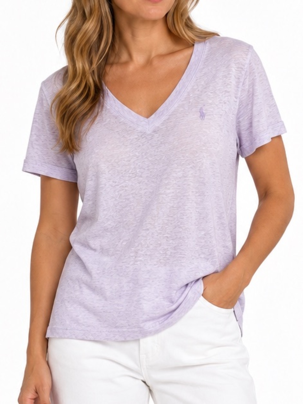 Polo Ralph Lauren Lavender Purple 100% Linen V-Neck T-Shirt Size Medium NWT